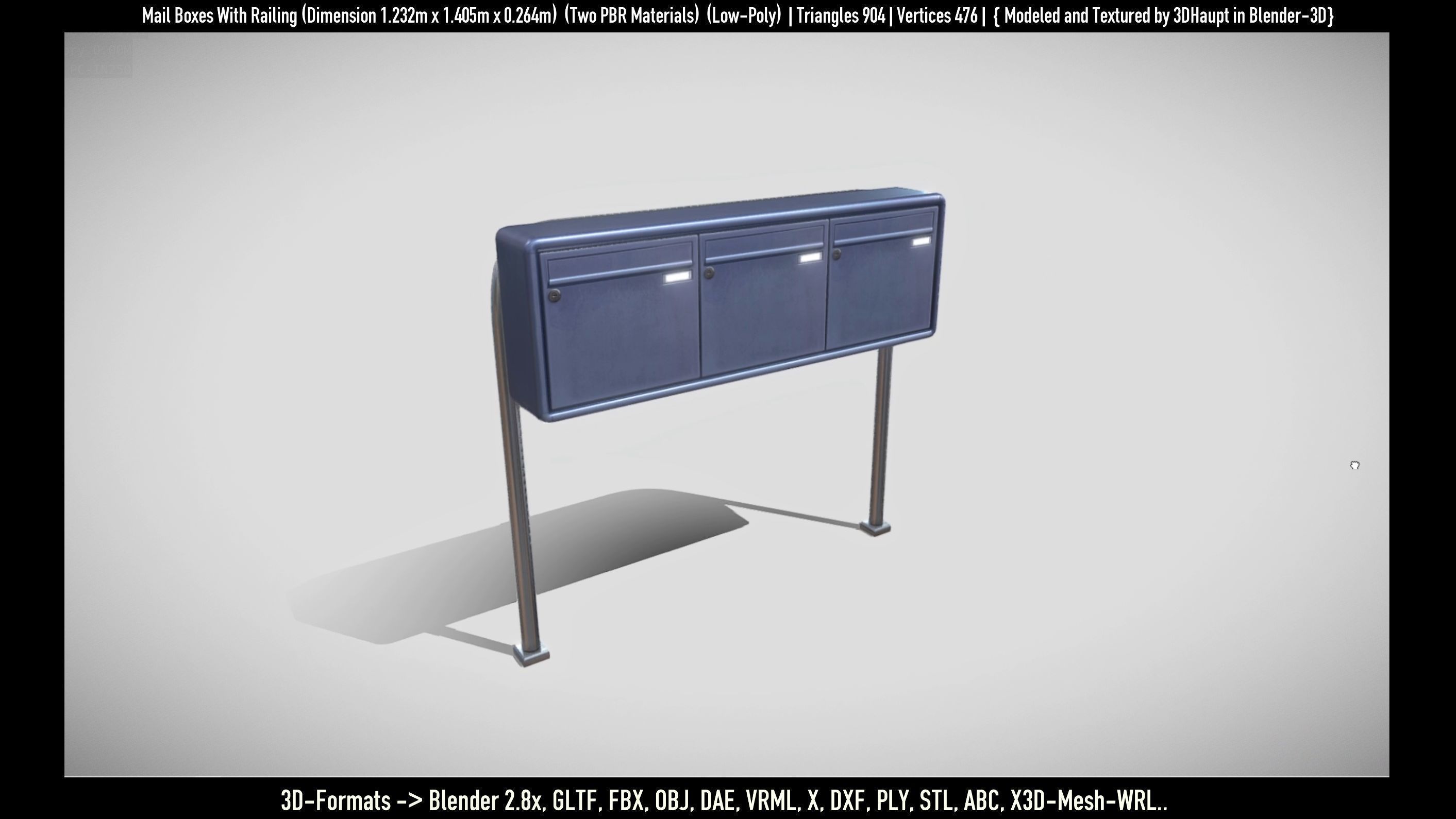 Mail Boxes with Railing Low-poly 3D model_10