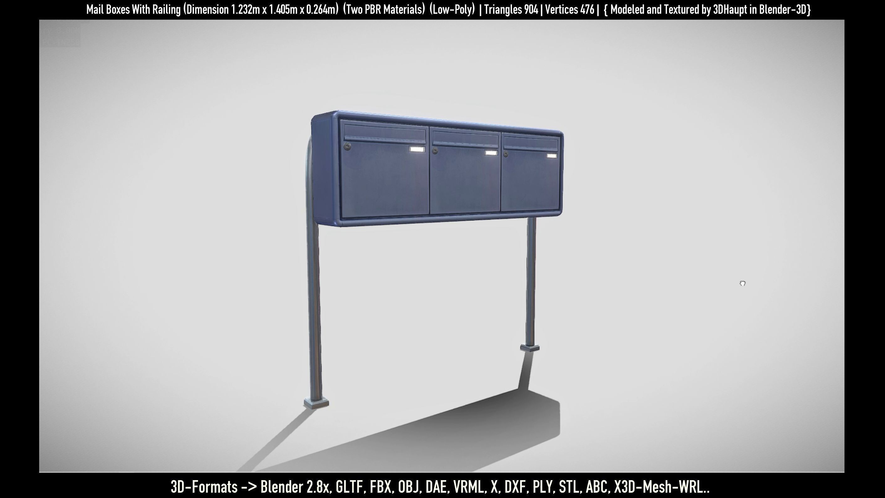 Mail Boxes with Railing Low-poly 3D model_70