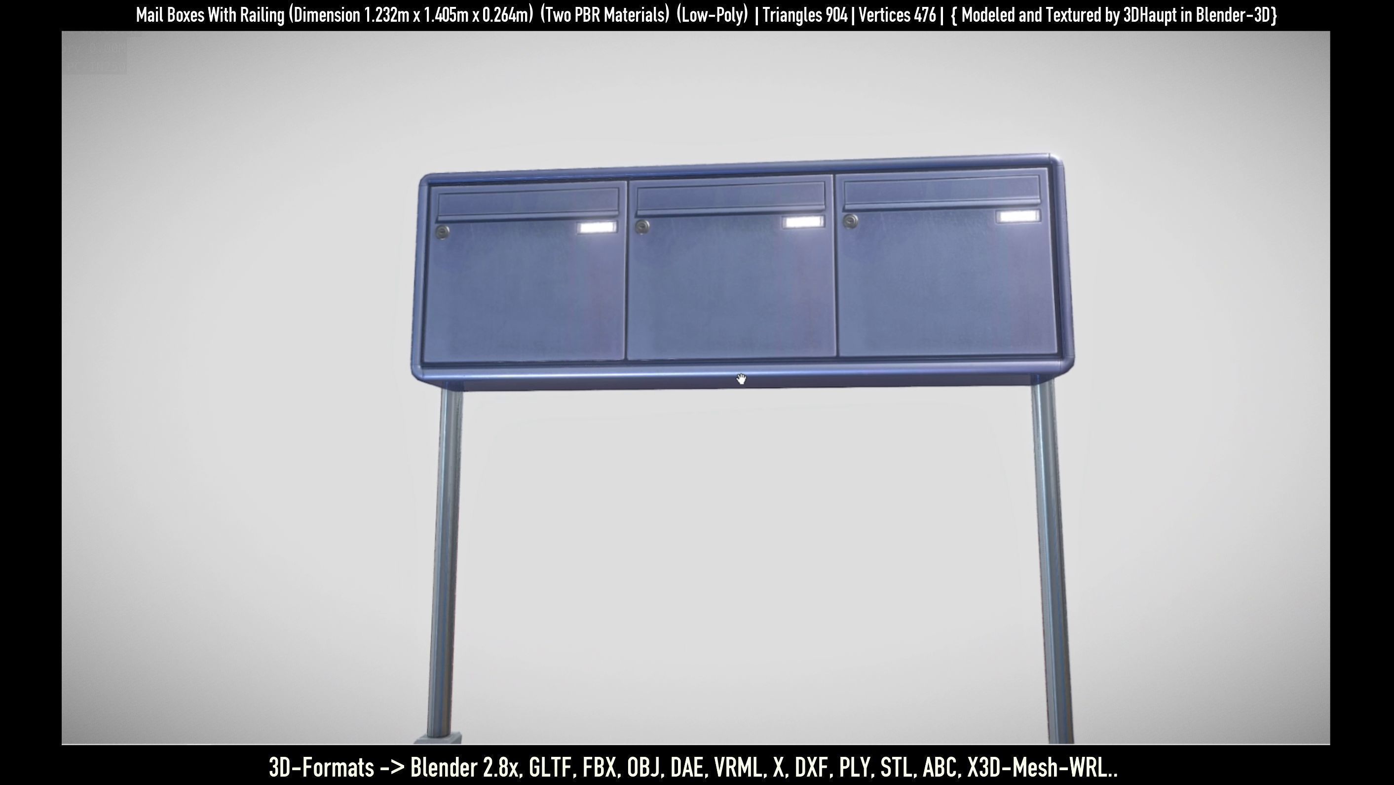 Mail Boxes with Railing Low-poly 3D model_21
