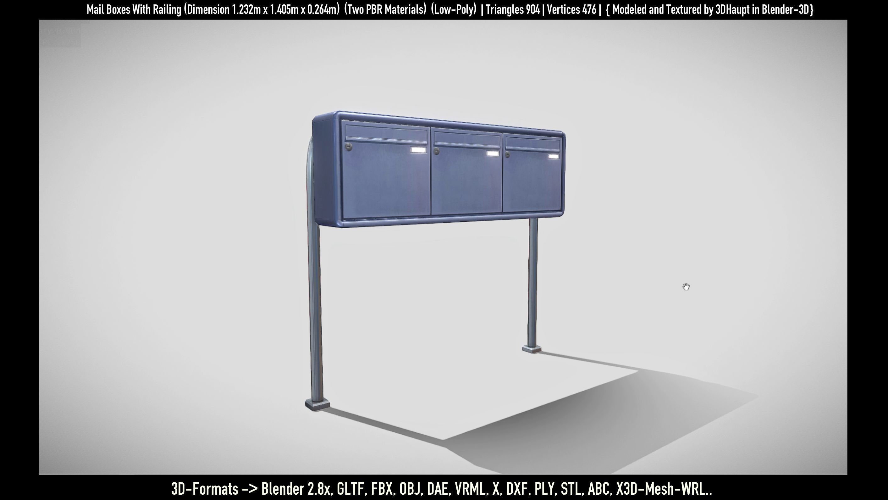 Mail Boxes with Railing Low-poly 3D model_11
