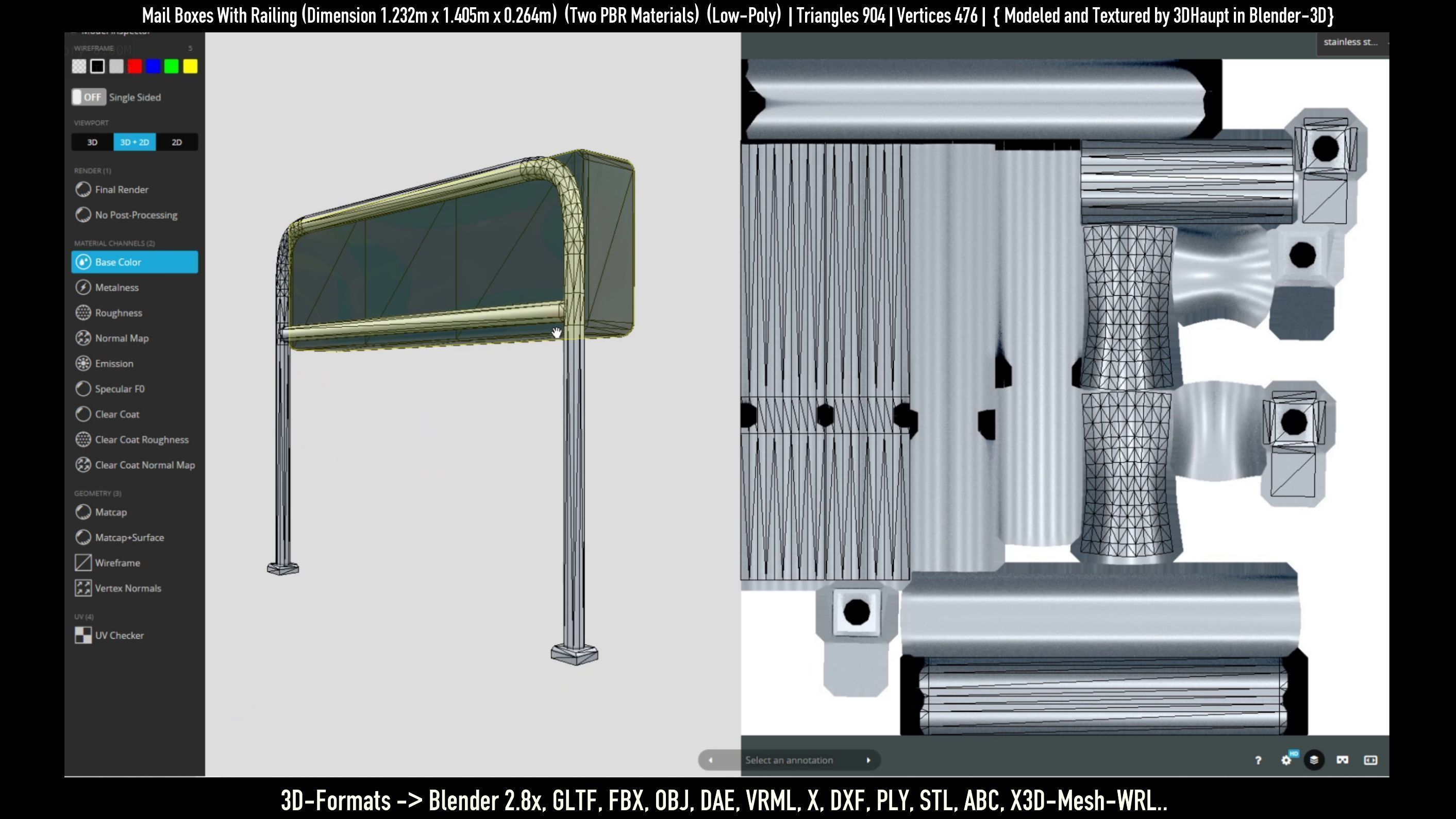Mail Boxes with Railing Low-poly 3D model_26