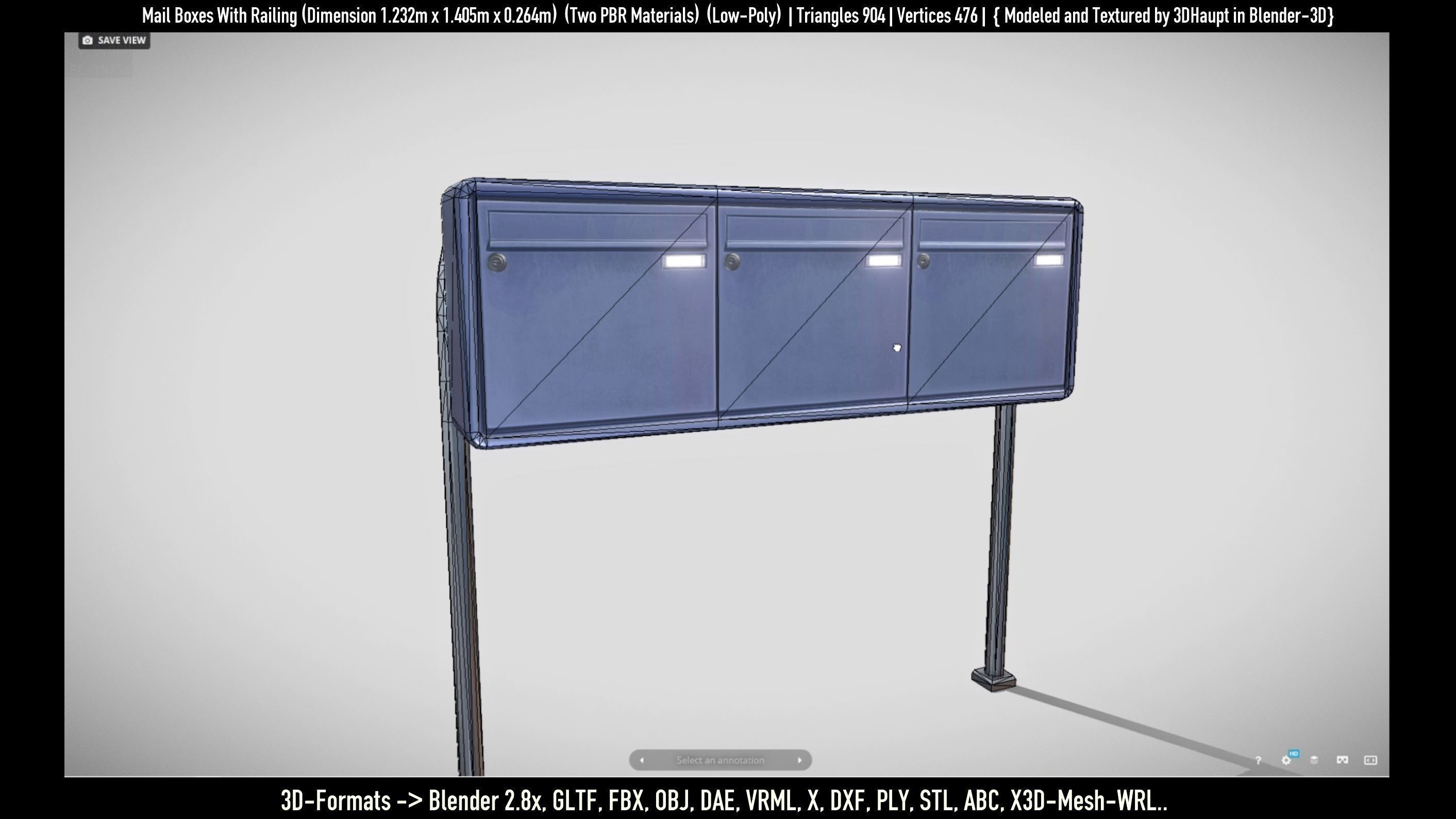 Mail Boxes with Railing Low-poly 3D model_22