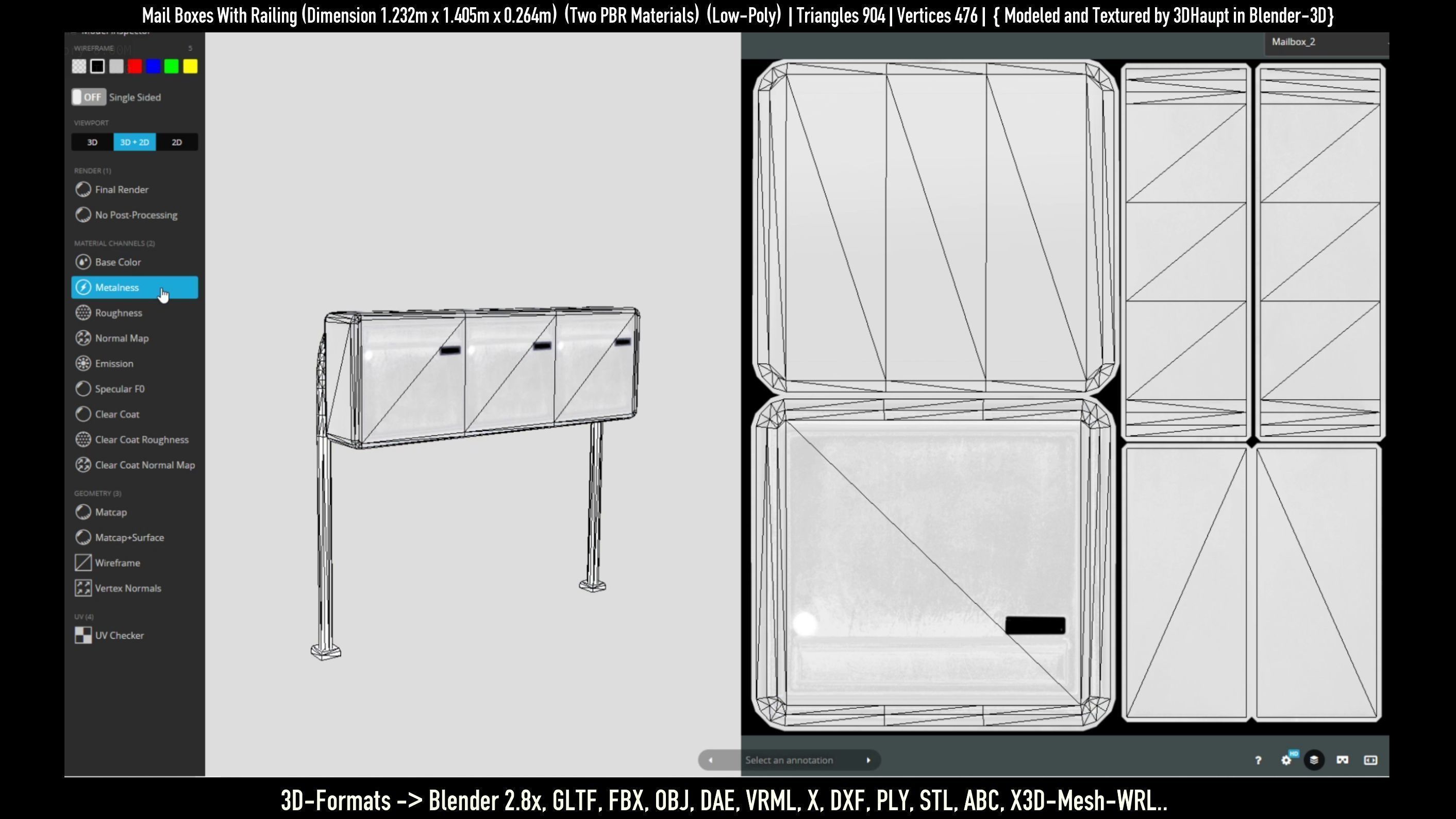Mail Boxes with Railing Low-poly 3D model_27