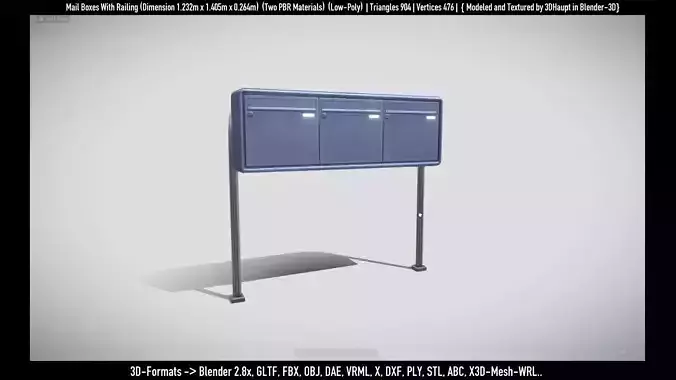 Mail Boxes with Railing Low-poly 3D model