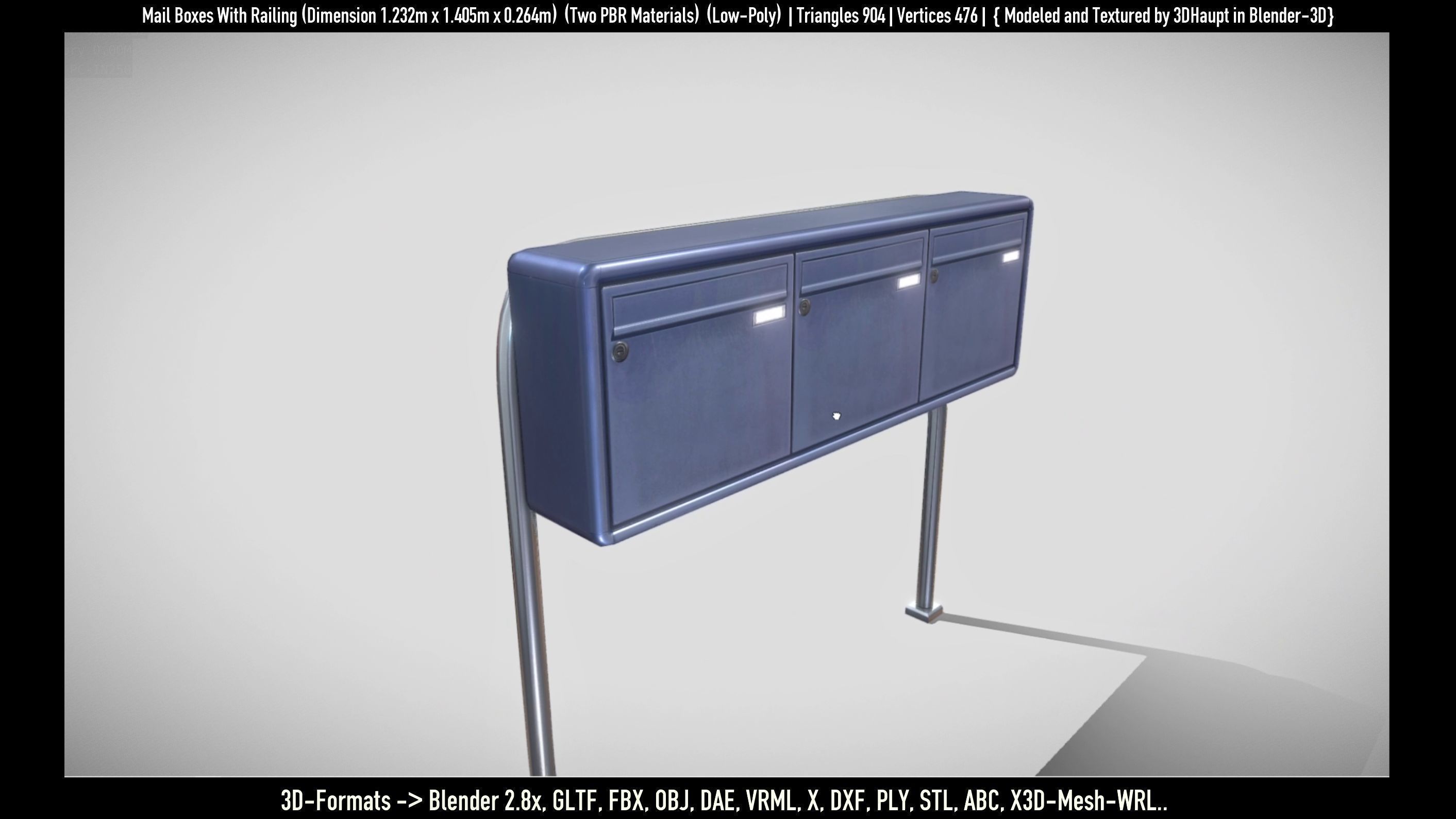Mail Boxes with Railing Low-poly 3D model_57
