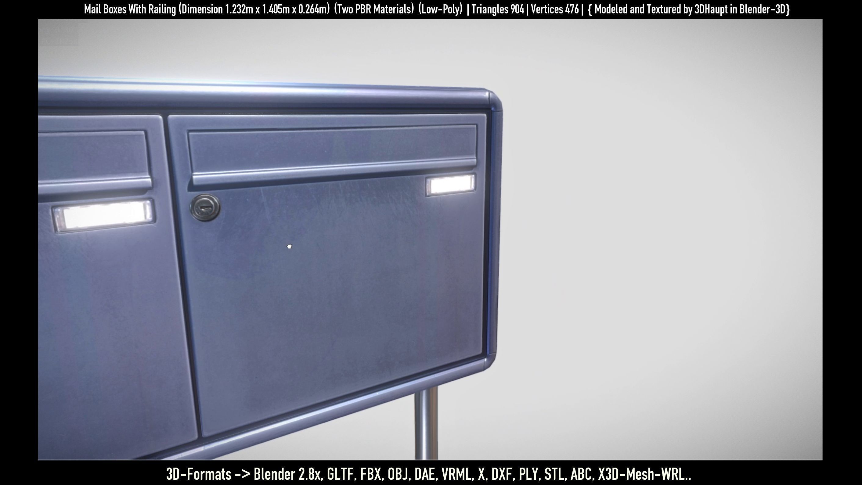 Mail Boxes with Railing Low-poly 3D model_37