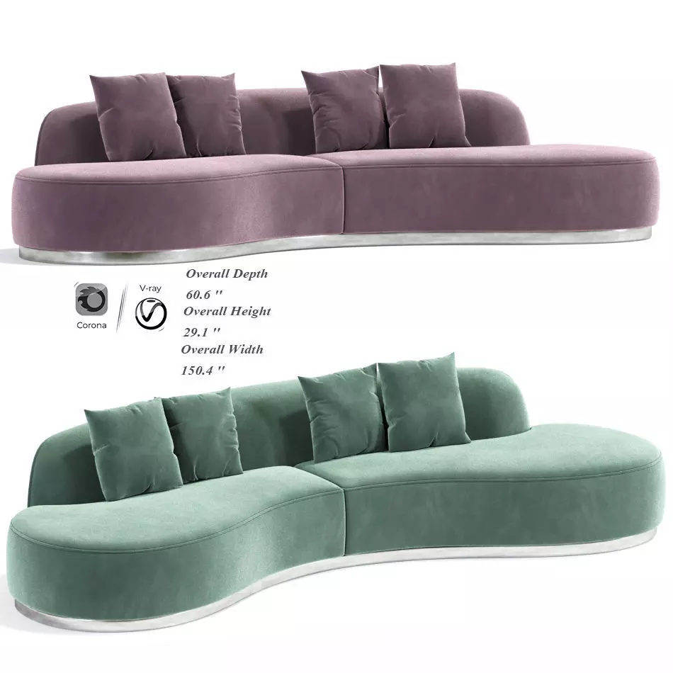 Simona Long Curved Sofa 3D model