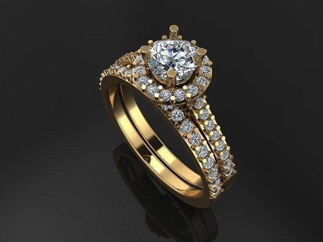 Diamond Halo Engagement Ring Set With Band 5mm 3D print model