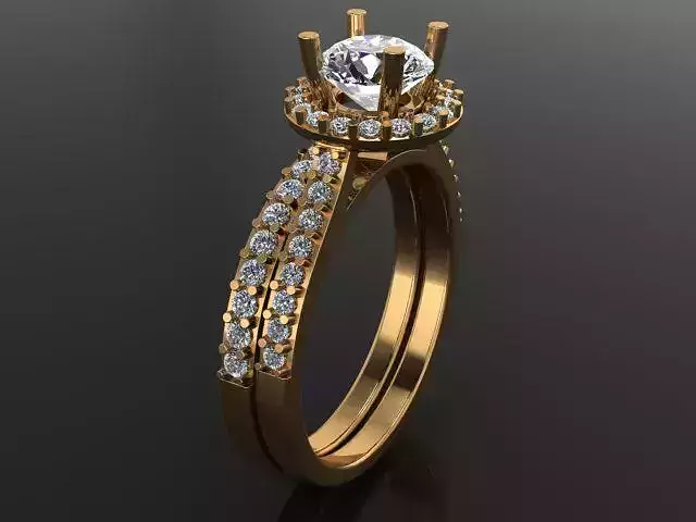 Diamond Halo Engagement Ring Set With Band 6mm