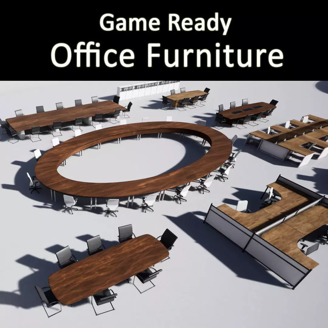 Office Furniture Low-poly 3D model_0