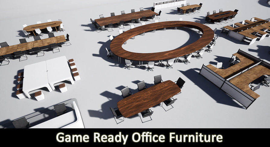 Office Furniture Low-poly 3D model_1