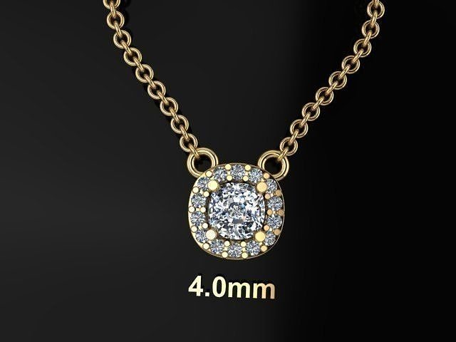 Dainty Diamond Halo Cushion Pendant 4mm 3D print model