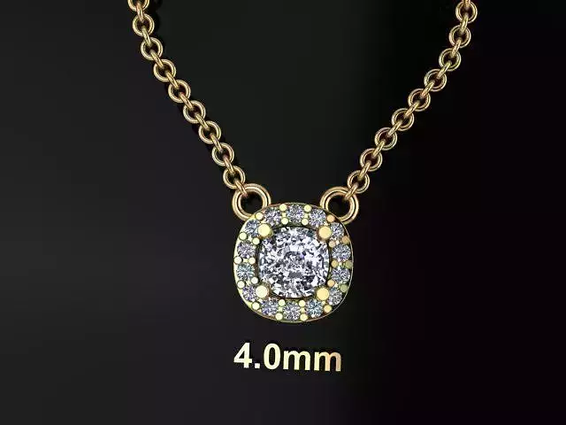 Dainty Diamond Halo Cushion Pendant 4mm