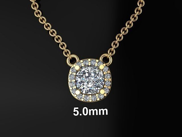 Dainty Diamond Halo Cushion Pendant 5mm 3D print model