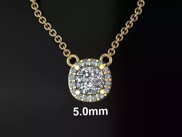 Dainty Diamond Halo Cushion Pendant 5mm