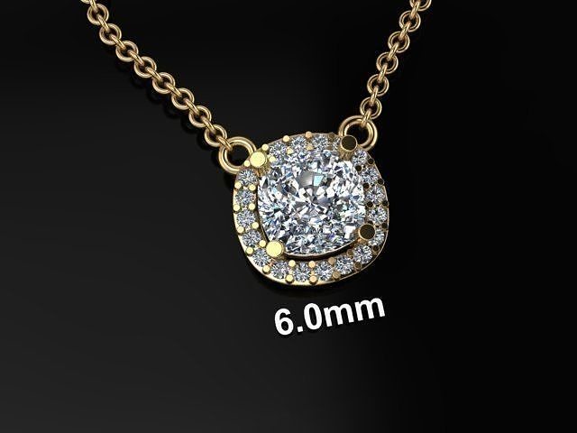Dainty Diamond Halo Cushion Pendant 6mm 3D print model