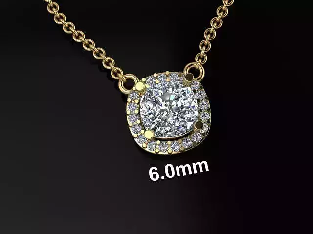 Dainty Diamond Halo Cushion Pendant 6mm