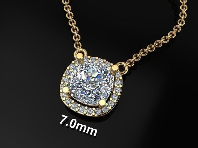 Dainty Diamond Halo Cushion Pendant 7mm 3D print model