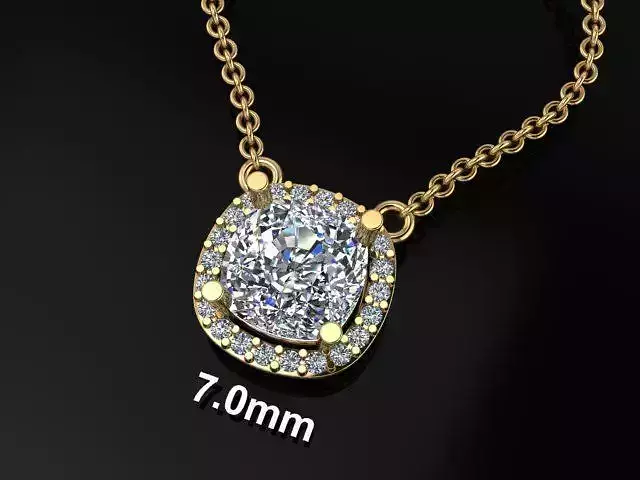 Dainty Diamond Halo Cushion Pendant 7mm