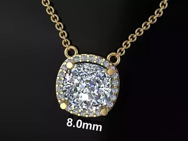 Dainty Diamond Halo Cushion Pendant 8mm