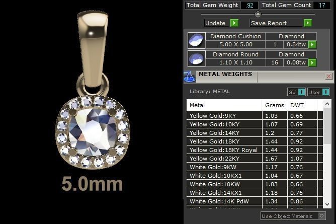 Dainty Diamond Halo Cushion Pendant With Bell 5mm 3D print model_5