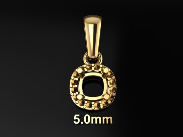 Dainty Diamond Halo Cushion Pendant With Bell 5mm 3D print model_2