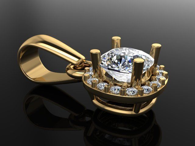 Dainty Diamond Halo Cushion Pendant With Bell 5mm 3D print model_1