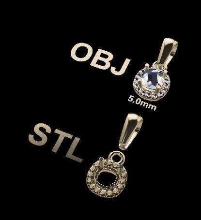 Dainty Diamond Halo Cushion Pendant With Bell 5mm 3D print model_3