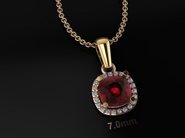 Dainty Diamond Halo Cushion Pendant With Bell 7mm 3D print model