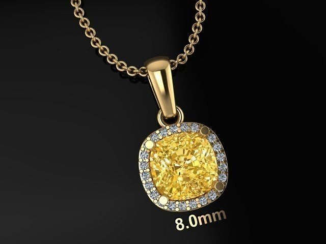 Dainty Diamond Halo Cushion Pendant With Bell 8mm 3D print model