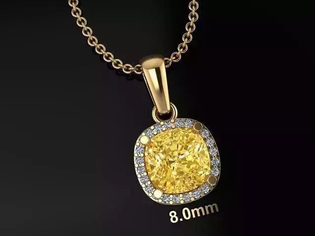 Dainty Diamond Halo Cushion Pendant With Bell 8mm