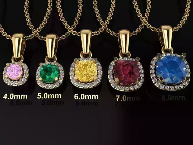 Dainty Diamond Halo Cushion Pendant With Bell Mix Size