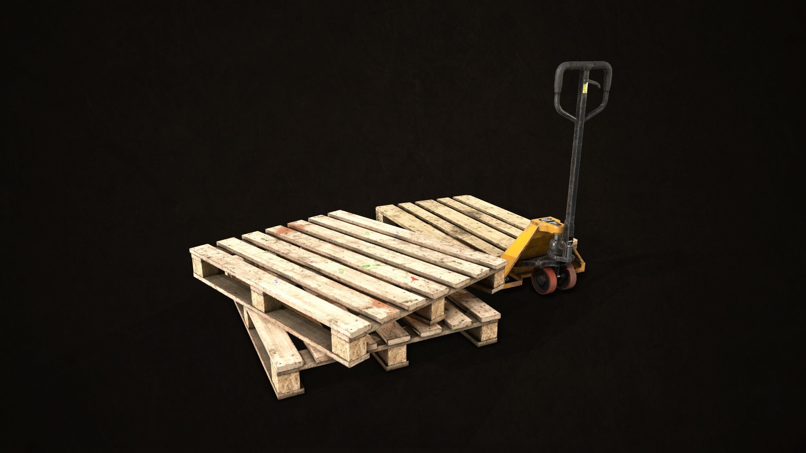 Pallet Jack with Pallets Low-poly 3D model_3