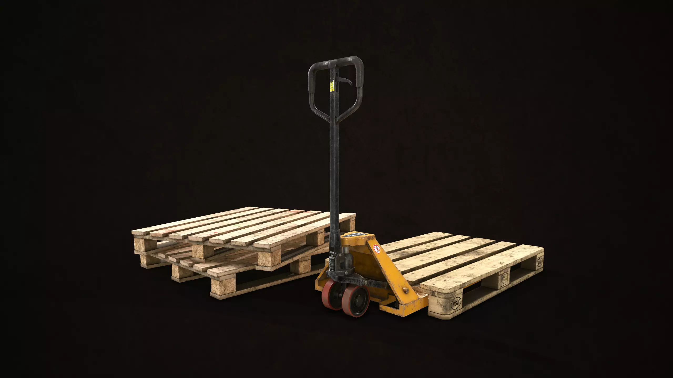 Pallet Jack with Pallets Low-poly 3D model_0