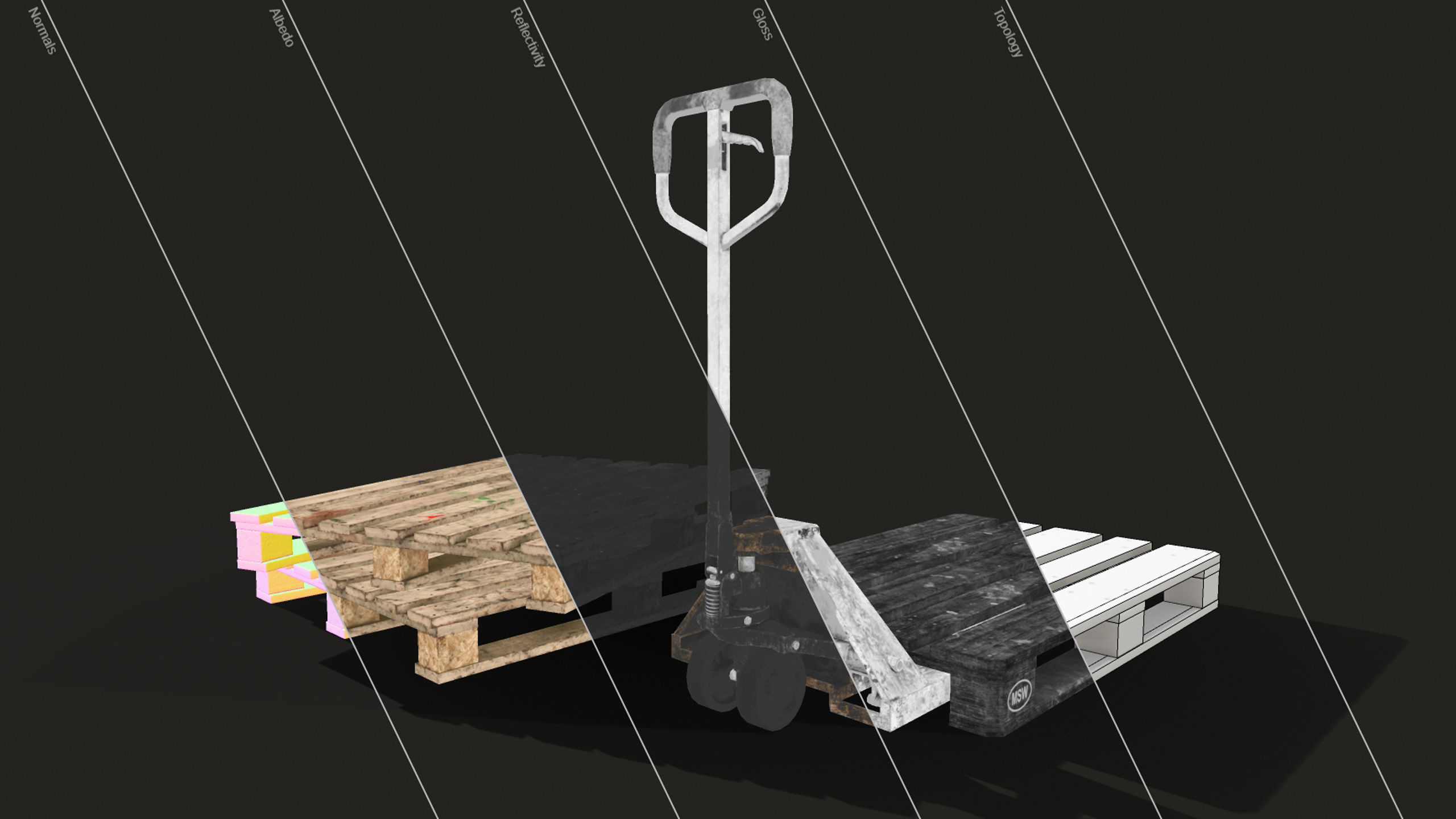 Pallet Jack with Pallets Low-poly 3D model_22