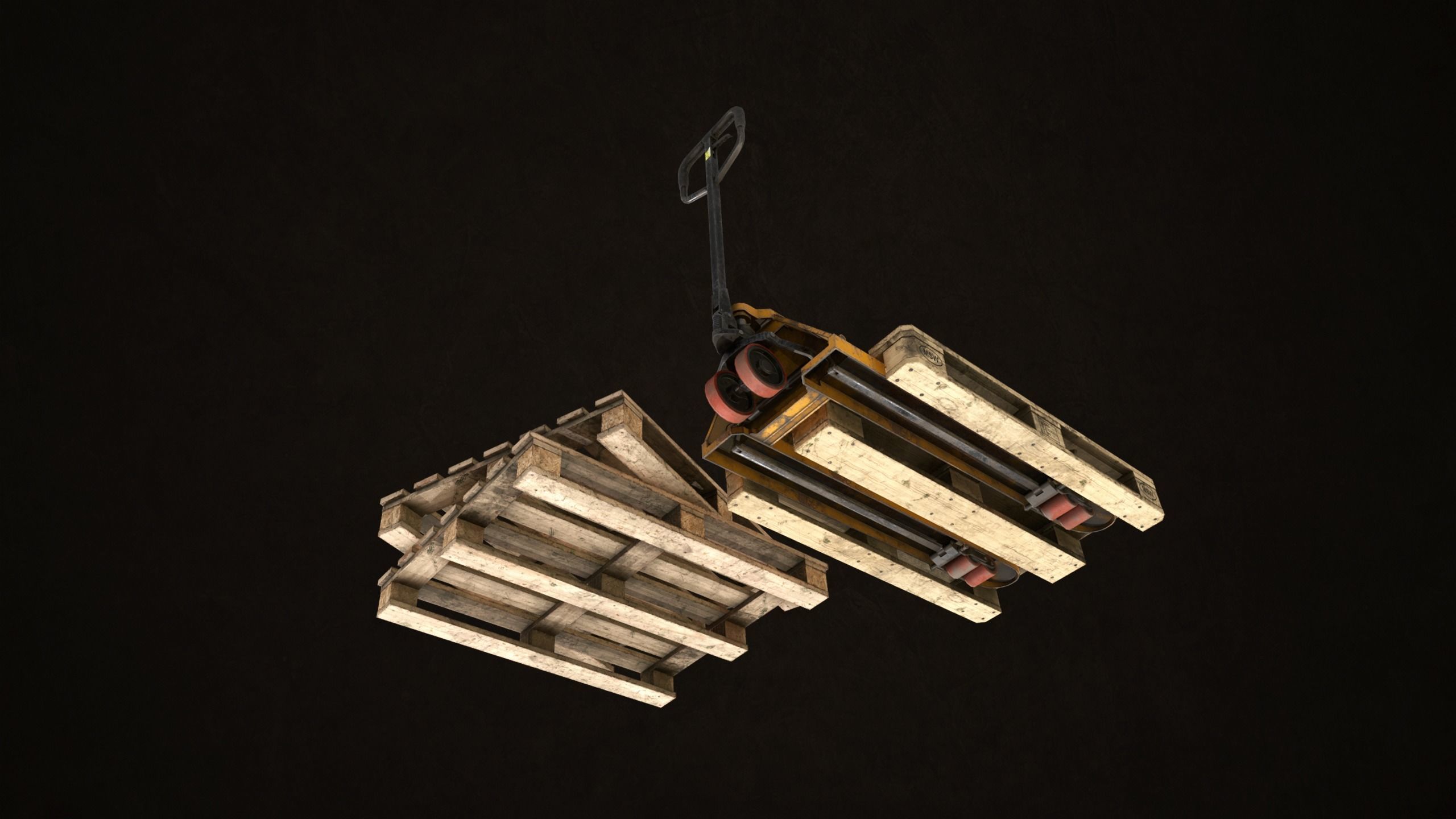 Pallet Jack with Pallets Low-poly 3D model_4