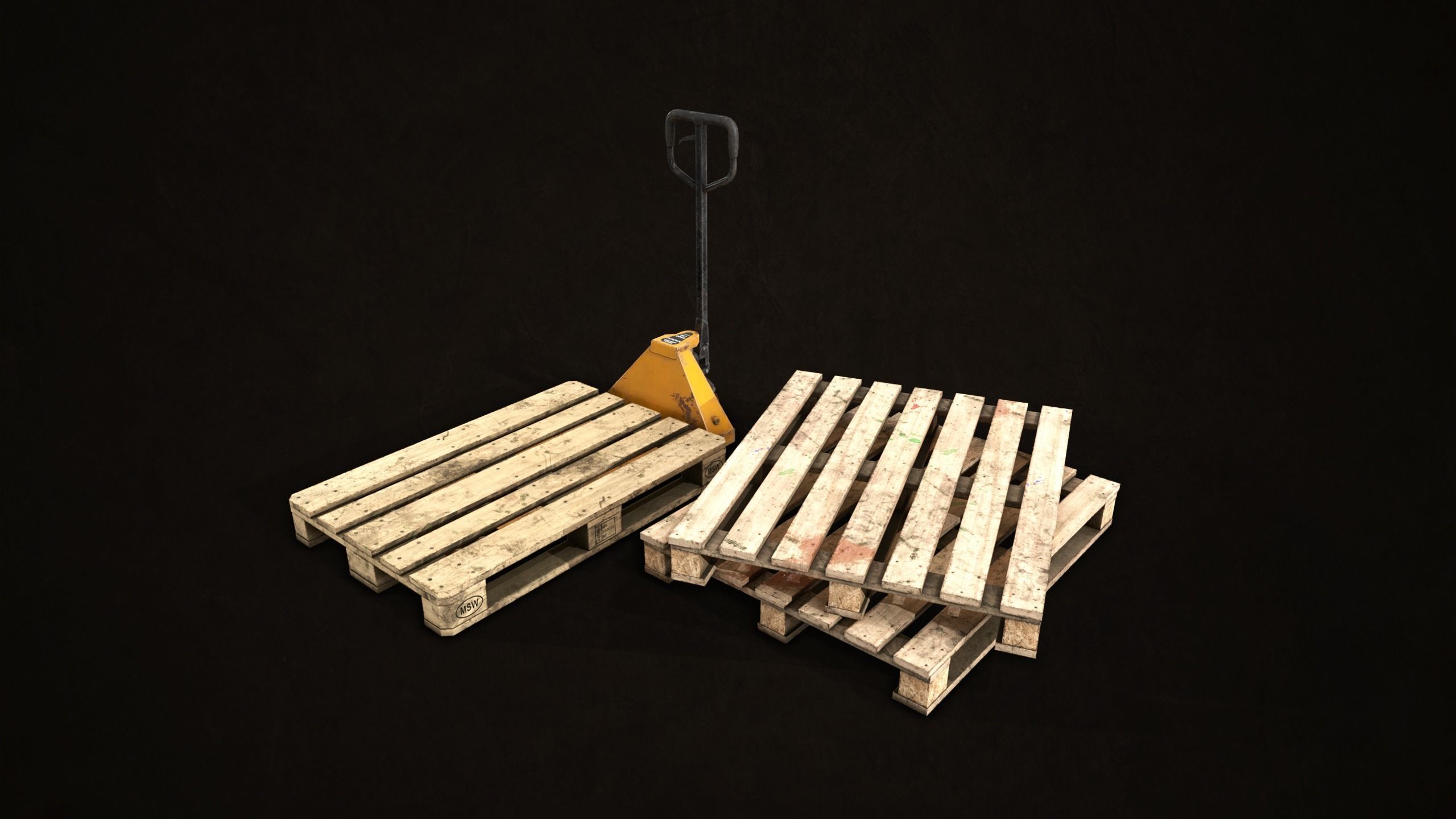 Pallet Jack with Pallets Low-poly 3D model_2
