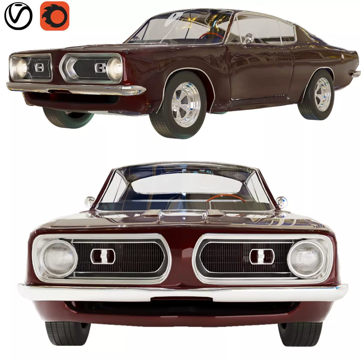1968 Plymouth Barracuda Maroon 3D model_0