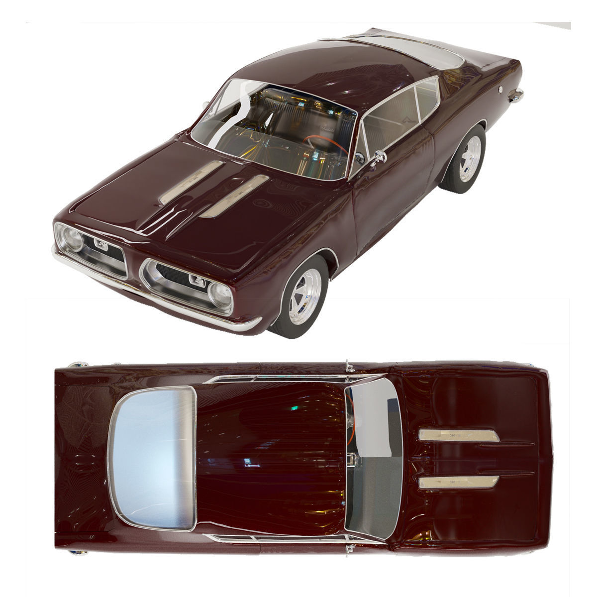 1968 Plymouth Barracuda Maroon 3D model_2