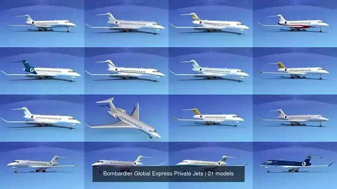 21 Bombardier Global Express Private Jets 3D Model Collection