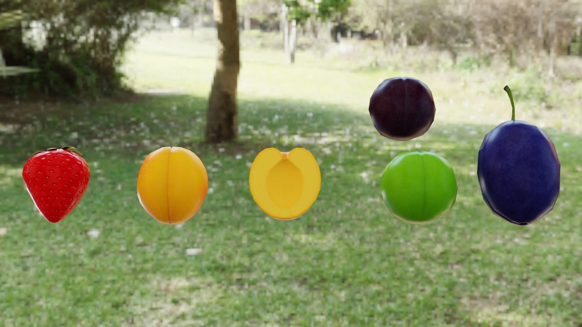 Plum Strawberry Apricot Low-poly 3D model_5