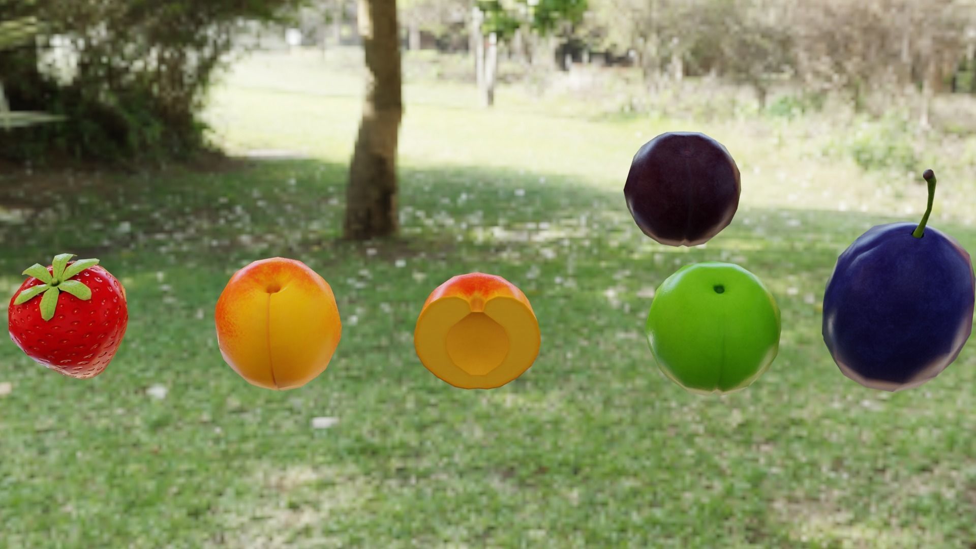 Plum Strawberry Apricot Low-poly 3D model_4