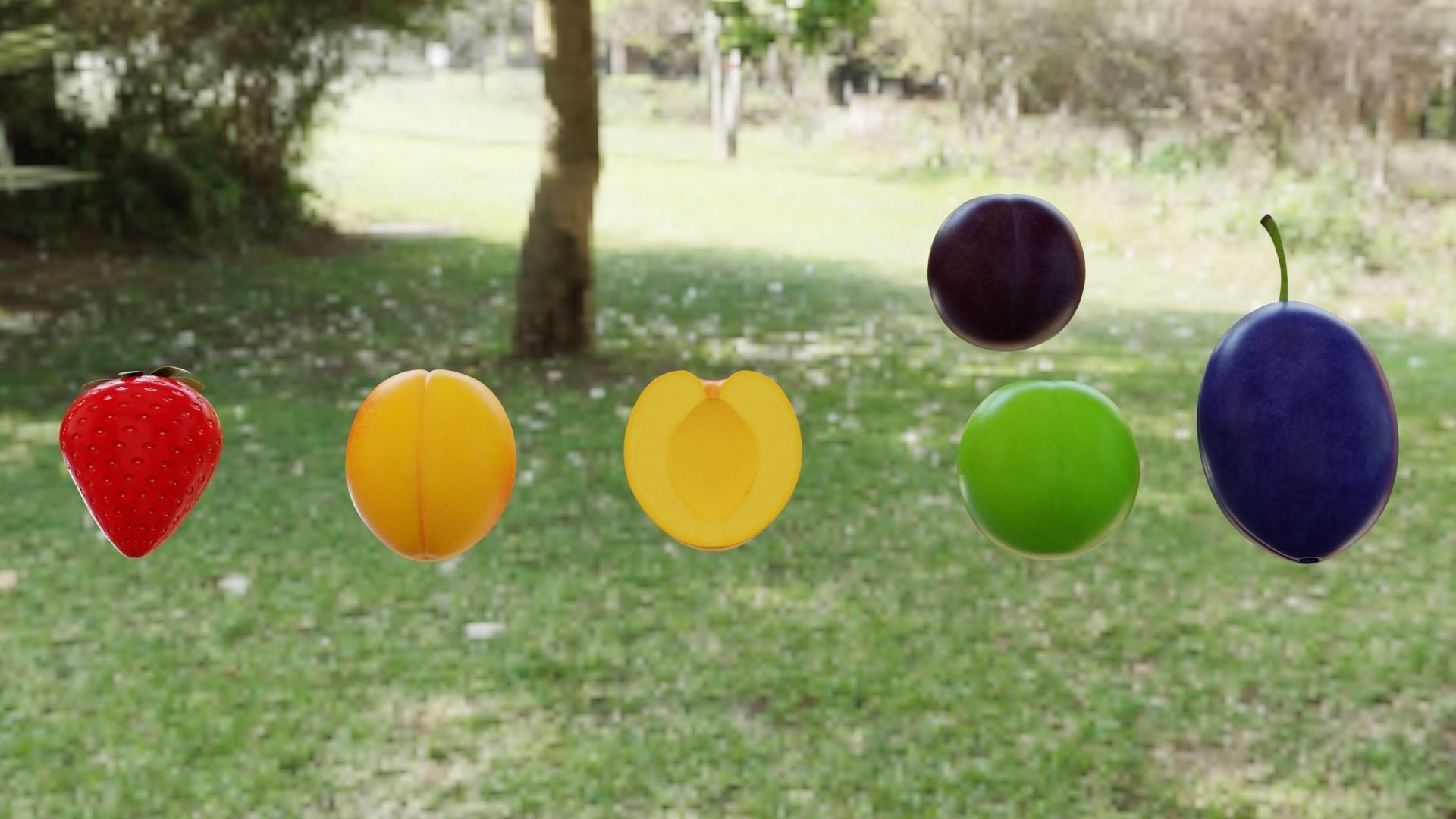 Plum Strawberry Apricot Low-poly 3D model_2