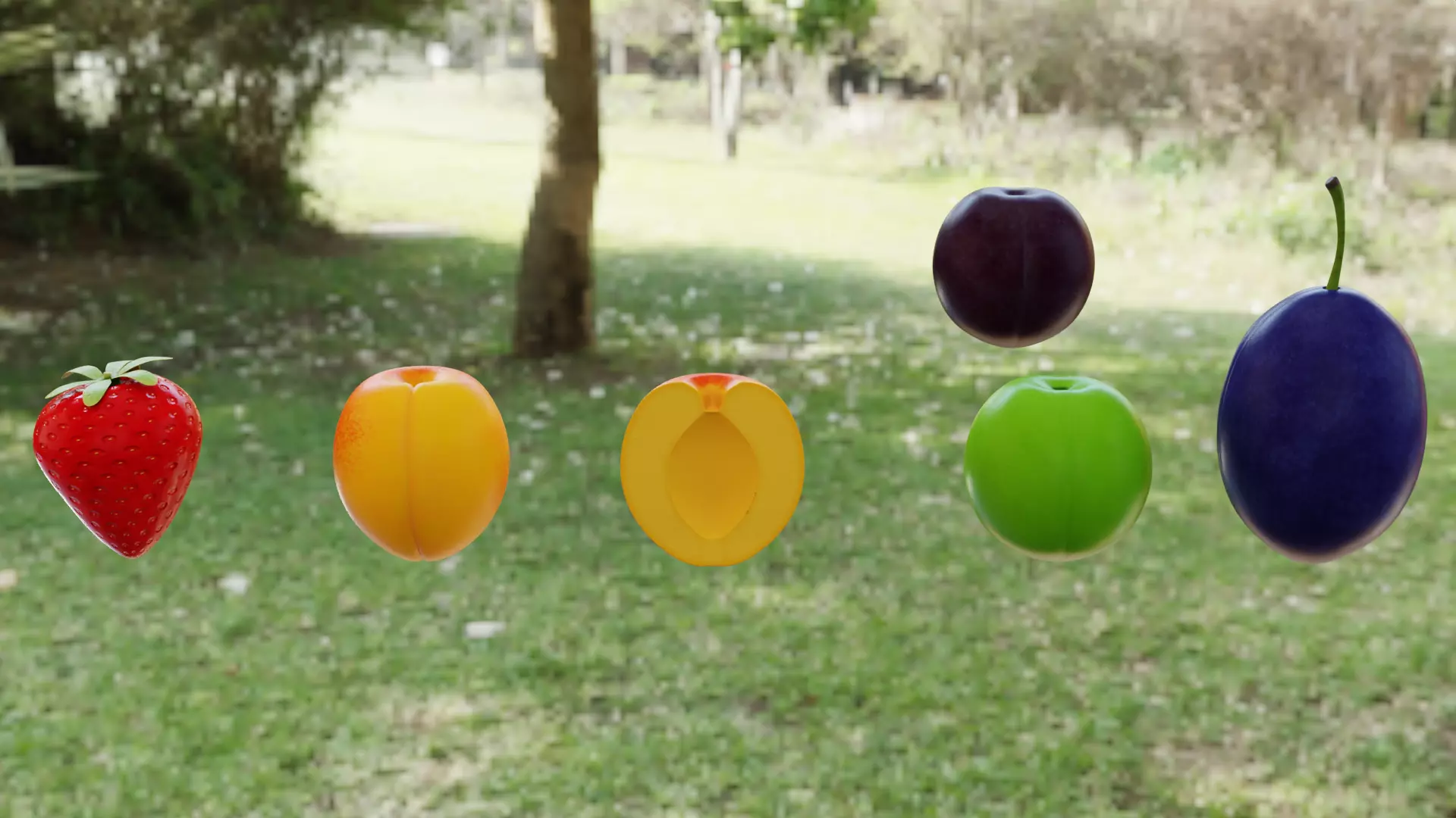 Plum Strawberry Apricot Low-poly 3D model_0