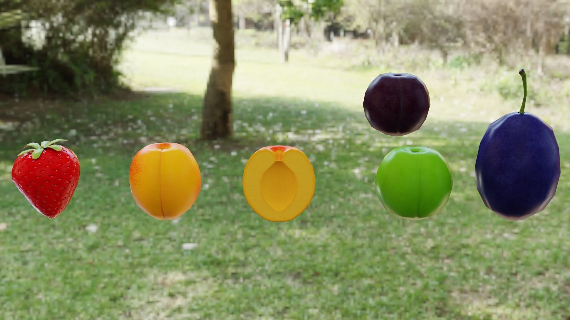 Plum Strawberry Apricot Low-poly 3D model_3