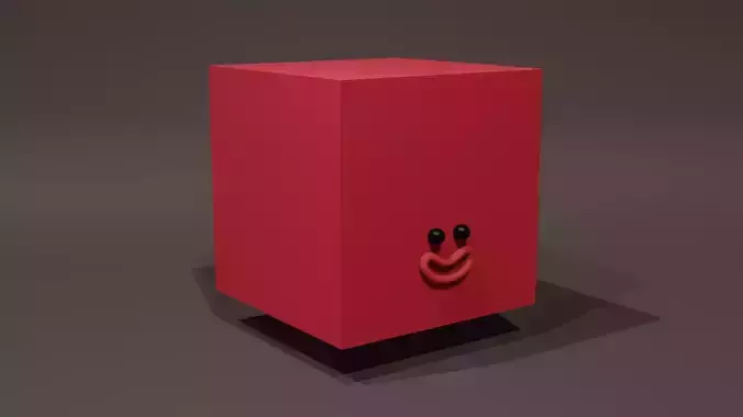 Happy Default Cube Red - Funny Cartoon Style Lowpoly