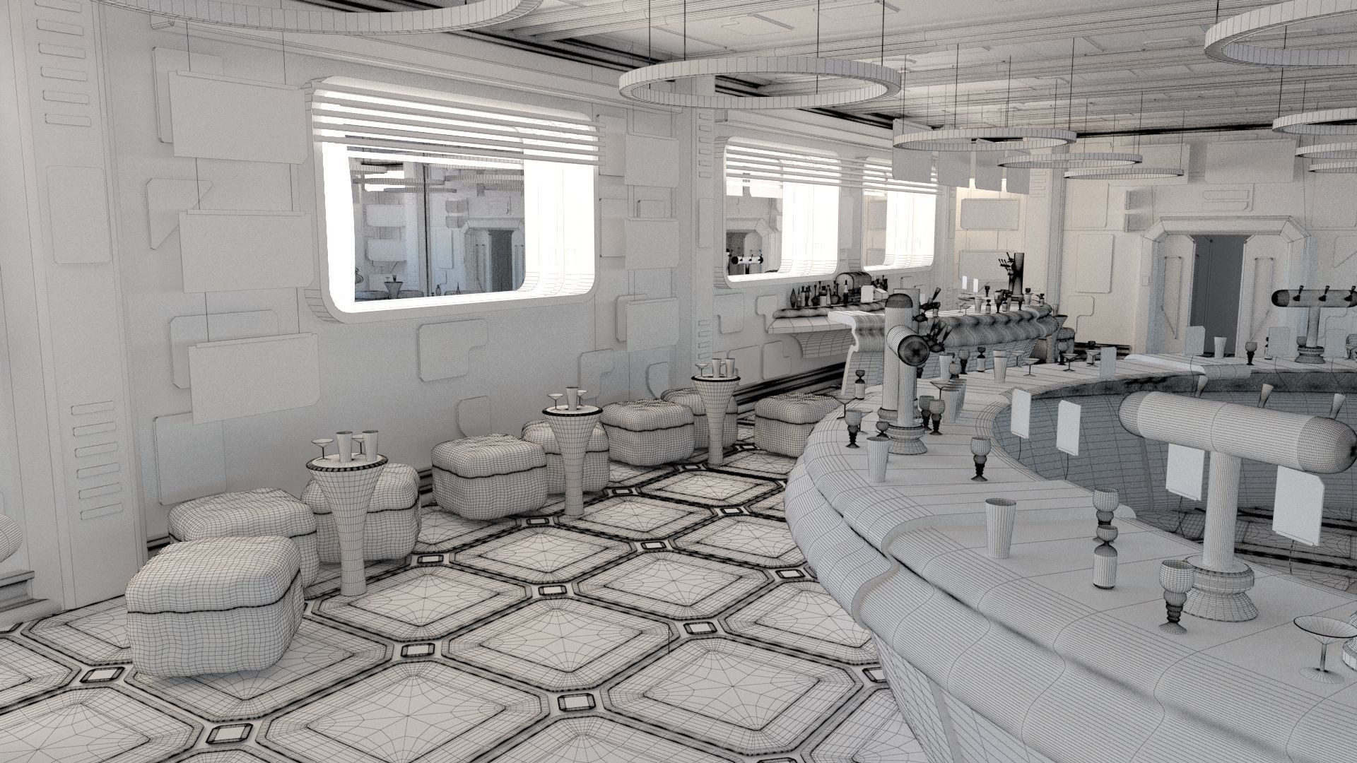 Cyberpunk SCI-FI Futuristic Bar Interior Design 3D model_13