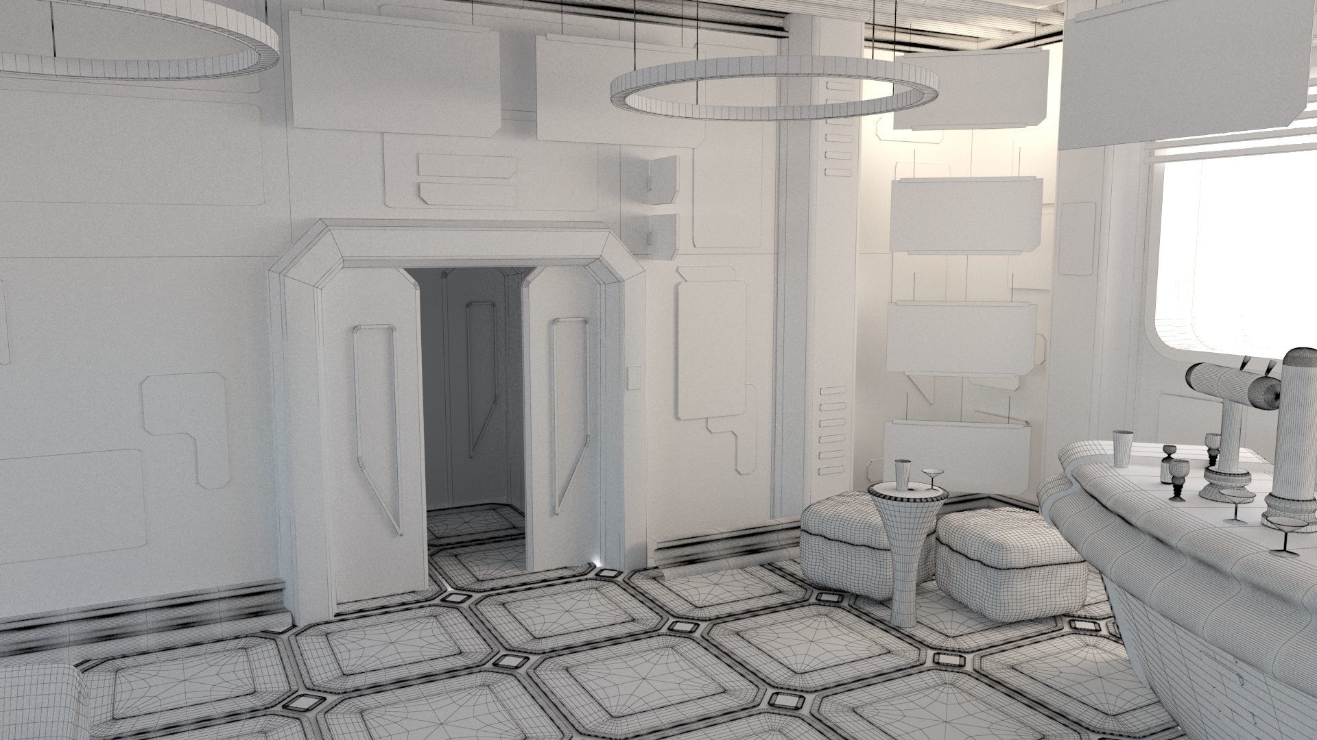 Cyberpunk SCI-FI Futuristic Bar Interior Design 3D model_12