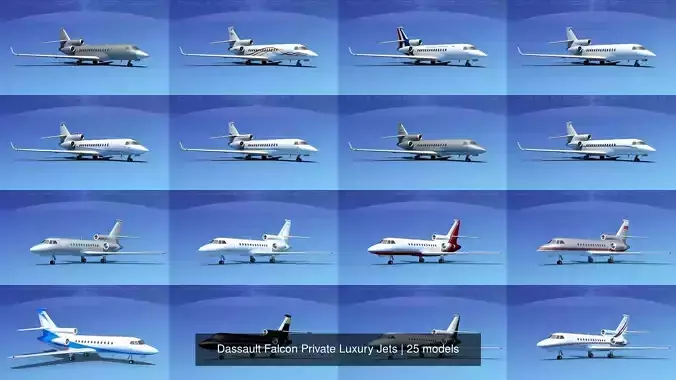 25 Dassault Falcon Private Luxury Jets 3D Model Collection