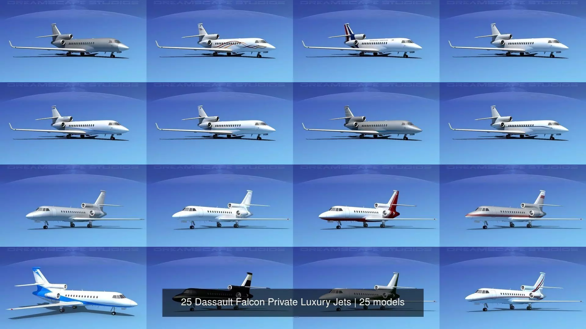 25 Dassault Falcon Private Luxury Jets 3D Model Collection_1